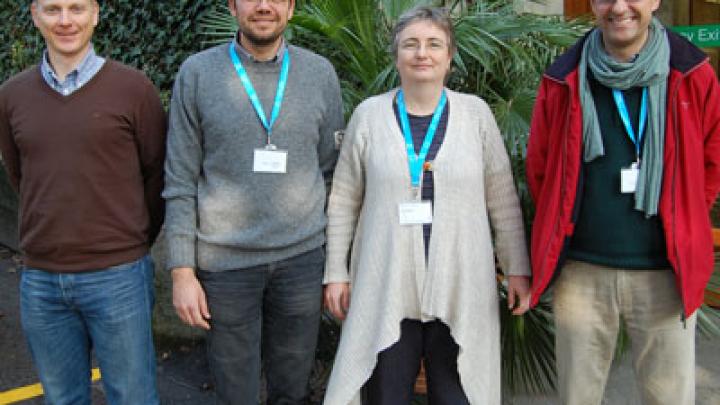 Workshop organizers (from left) Ralph Gebauer, Stefano Fabris, Lucia Reining, and Ivo Souza.