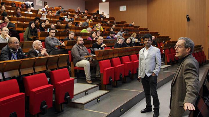 ICTP regularly attracts top scientists. Above, Marc Mézard delivering the 2020 Salam Distinguished Lectures.