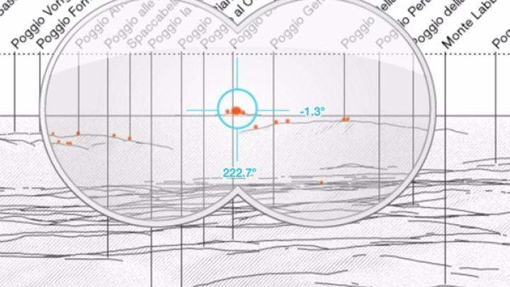 A 1739-meter altitude view from Mount Amiata towards Mount Limbara, 304 km away in Sardinia